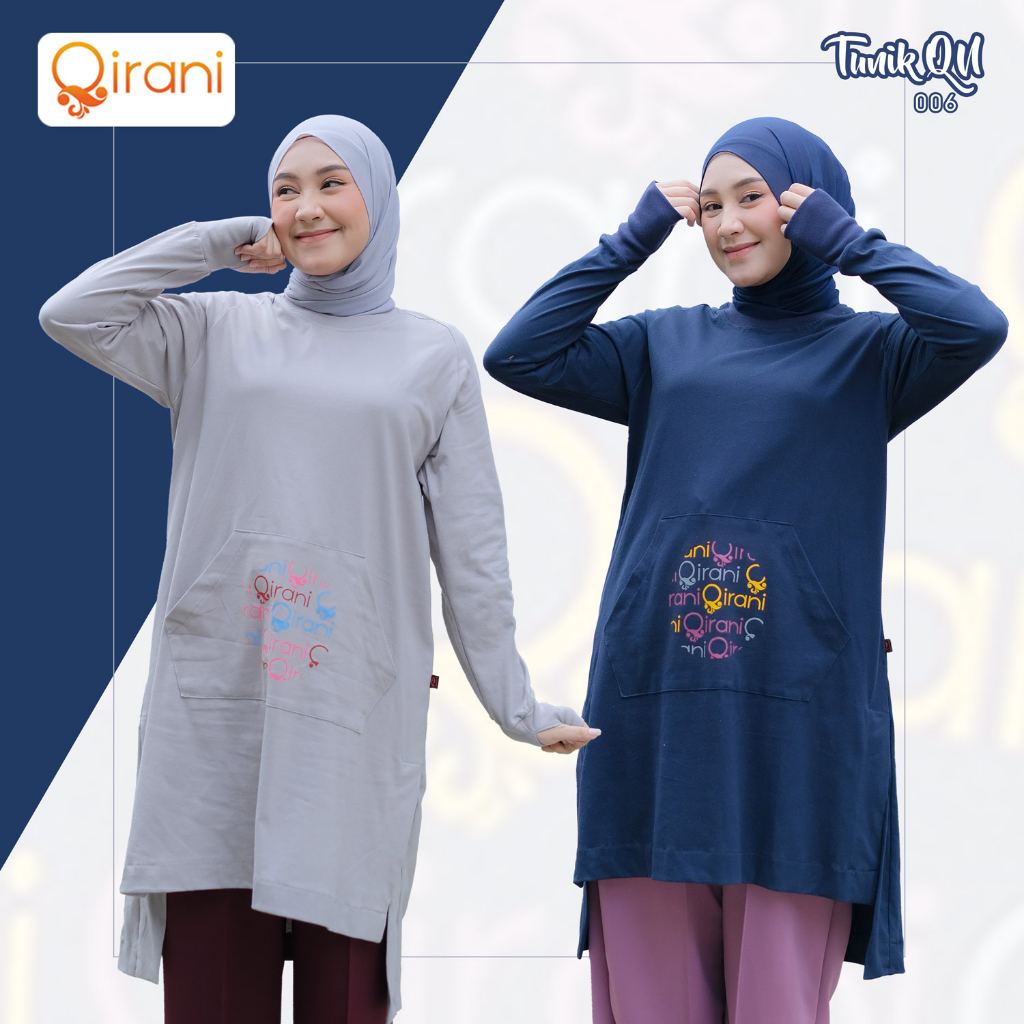 QIRANI Baju Atasan Olahraga Wanita Sport Muslimah Model Tunik Kaos Panjang Lubang Jari QN06