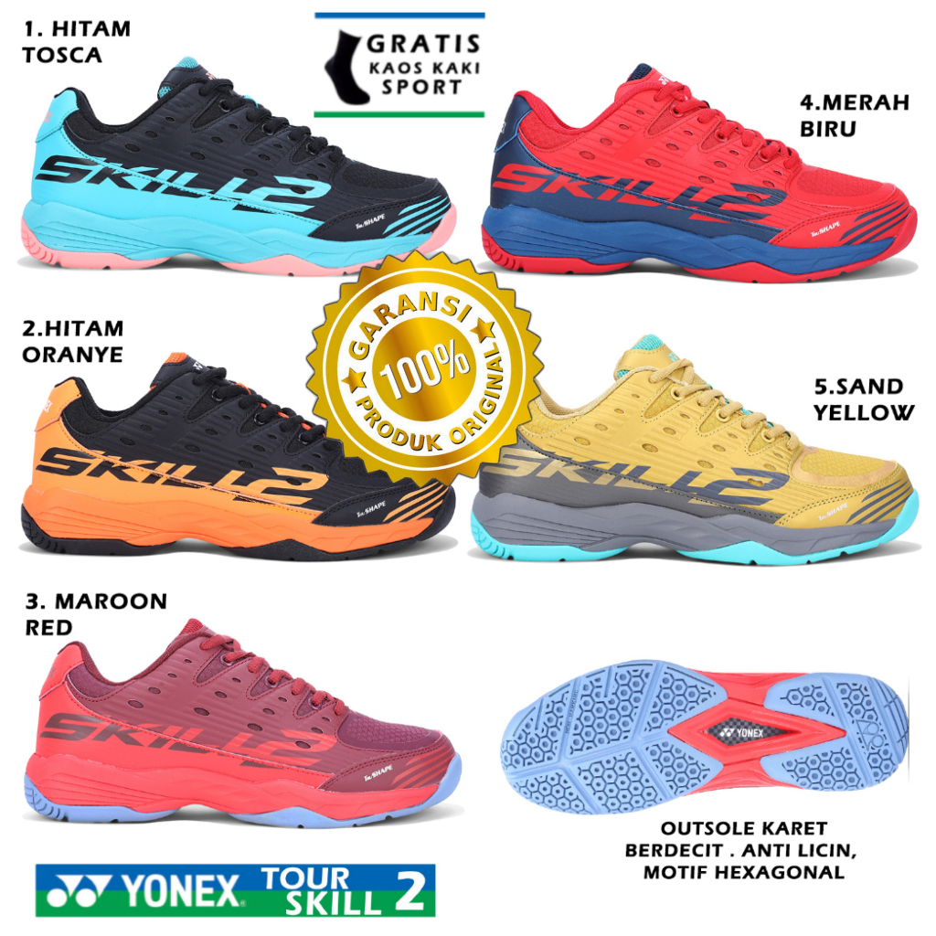 Sepatu Badminton Yonex Tour Skill 2 Original Free kaos Kaki - Yonex Tour Skill 2 Original