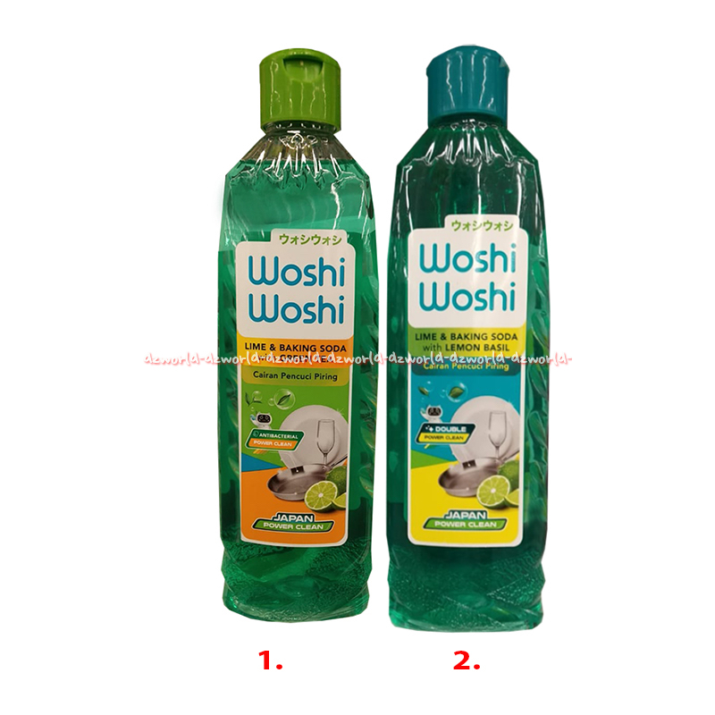 Woshi Woshi Cairan Pencuci Piring 400ml Lime Baking Soda With Green Tea Lemon Basil Japan Power Clea