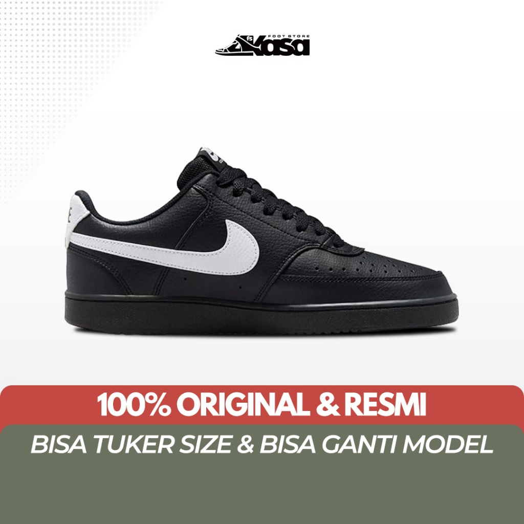 Sepatu Sneakers Pria Nike Court Vision Black White Black