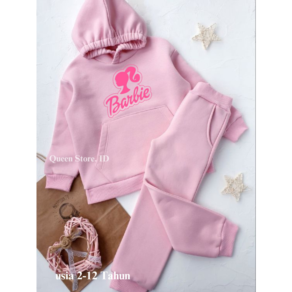 Setelan Hoodie anak Perempuan BARBIE 1 Usia 2 3 4 5 6 7 8 9 10 11 12 Tahun Satu set Celana // switer