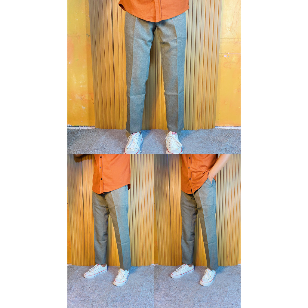 Ankle pants celana kerja pria semi woll premium warna coklat susu