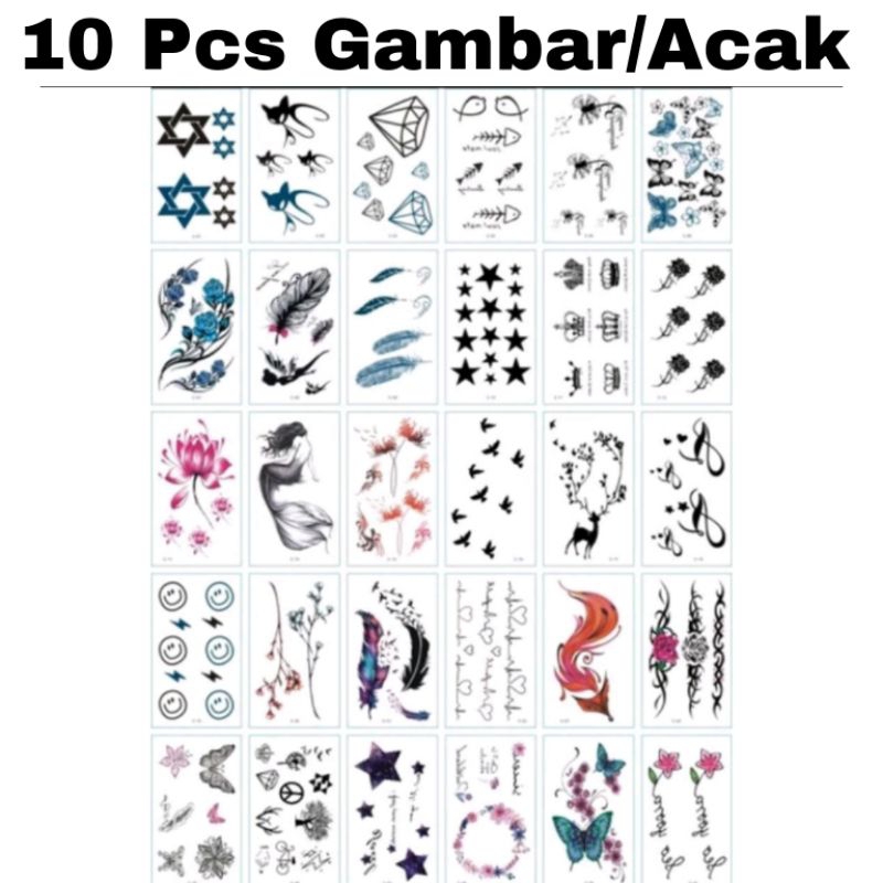 10 Pcs Gambar Tattoo Tatto Temporary Tato Temporer Tahan Air Sementara Seri C Kecil Random