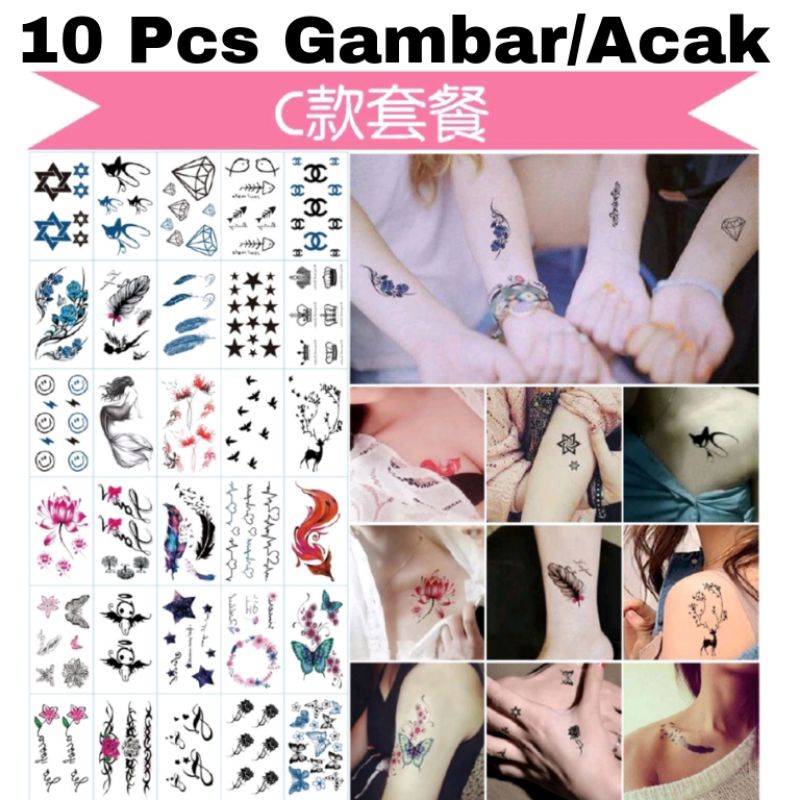 10 Pcs Gambar Tattoo Tatto Temporary Tato Temporer Tahan Air Sementara Seri C Kecil Random