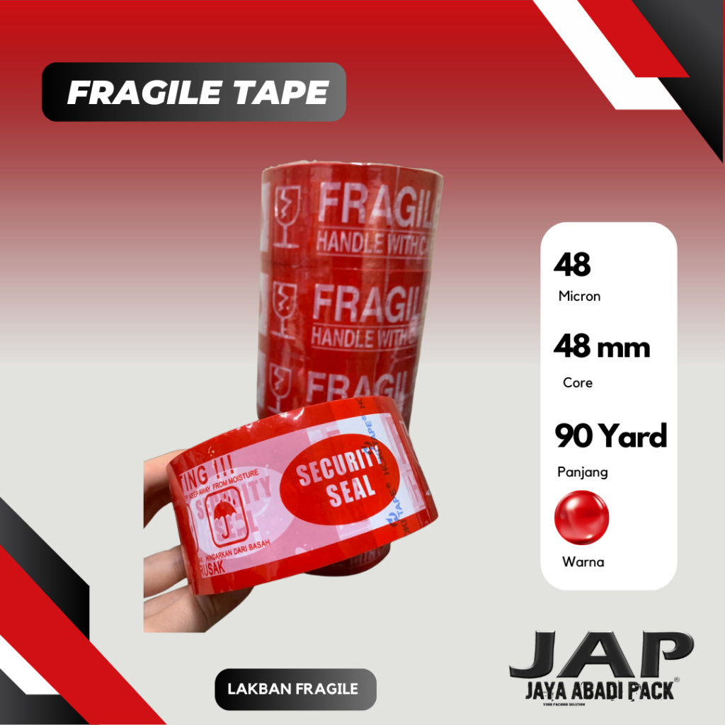 

1 DUS Lakban Fragile 48mm x 72M - Jangan Dibanting ( 1 Dus = 72 Roll / Pcs )