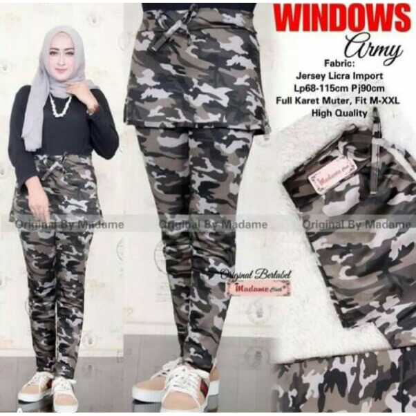 celana senam rok army import wanita.