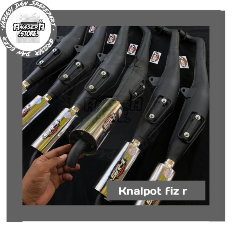knalpot standar racing fiz r perut hitam original SR-1, knalpot standar racing fiz r
