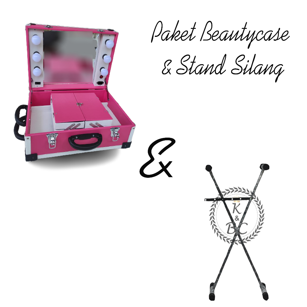 Paket Beautycase 50cm SLIM - Stand Silang X - Koper lampu - Box Storage Makeup - Kotak kosmetik - Ko