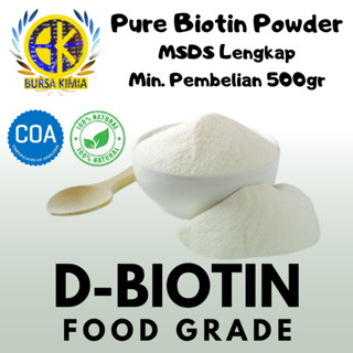D-Biotin Powder 50 Gram Bubuk Menutrisi Kulit, Rambut, Kuku Vitamin H Vitamin B7 Powder Bersertifika