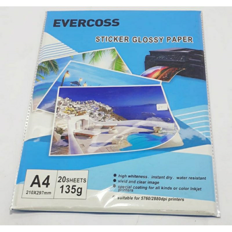 

Kertas Sticker Glossy EVERCOSS A4 135 gsm/ Glossy Paper Sticker A4 135 gsm