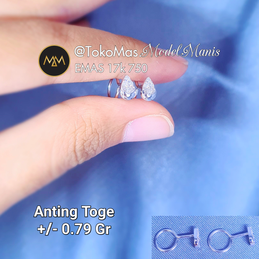 Anting Toge Water Drop Emas Putih 750 kadar 17k