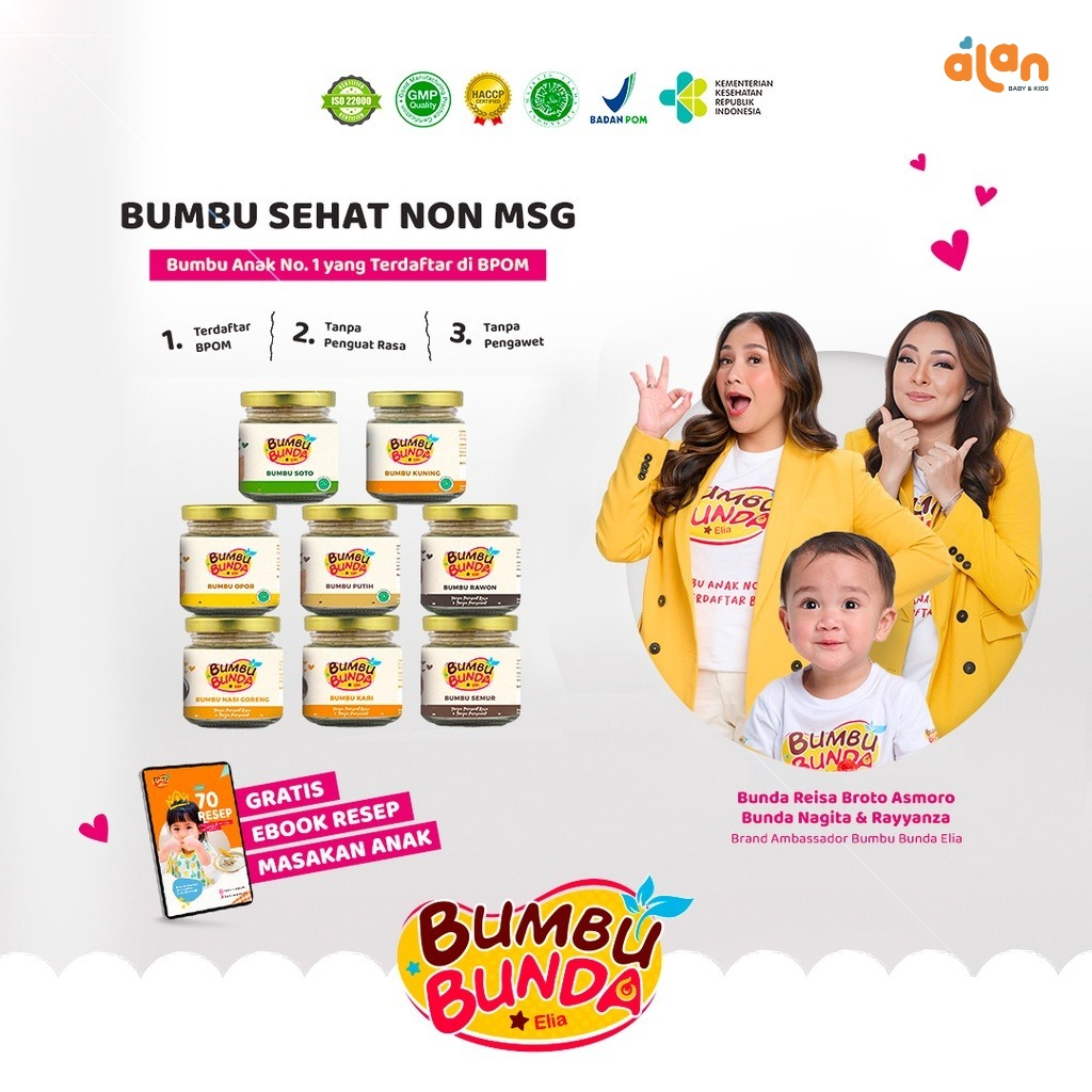 

Alan Baby Kids - Bumbu Bunda Elia BPOM Bumbu Non MSG / Bumbu MPASI / Kaldu MPASI / Kaldu Bayi 50gr