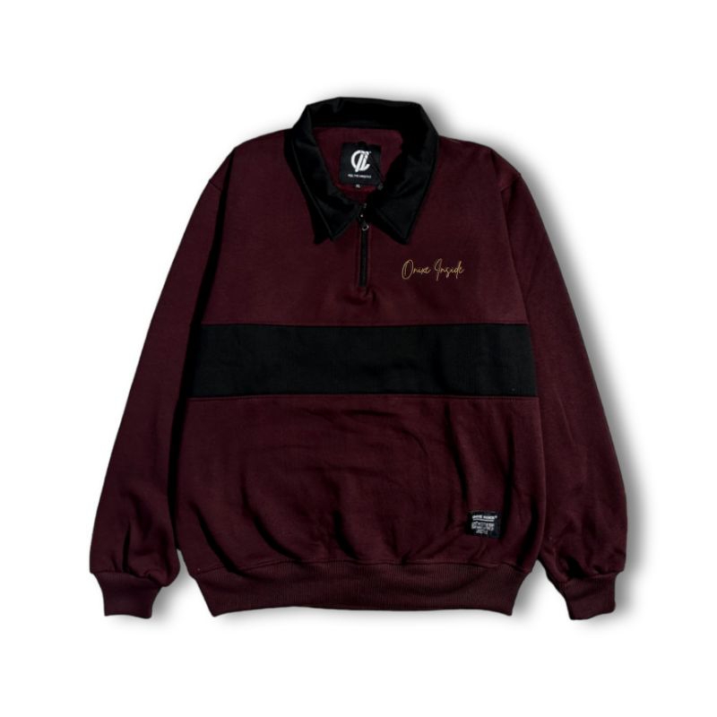 Onixe Inside Jaket Rugby Pria & Wanita (UNISEX) Kombinasi  Original High Quality Distro(Bisa COD)-RUGBY|BURGUNDY-HITAM
