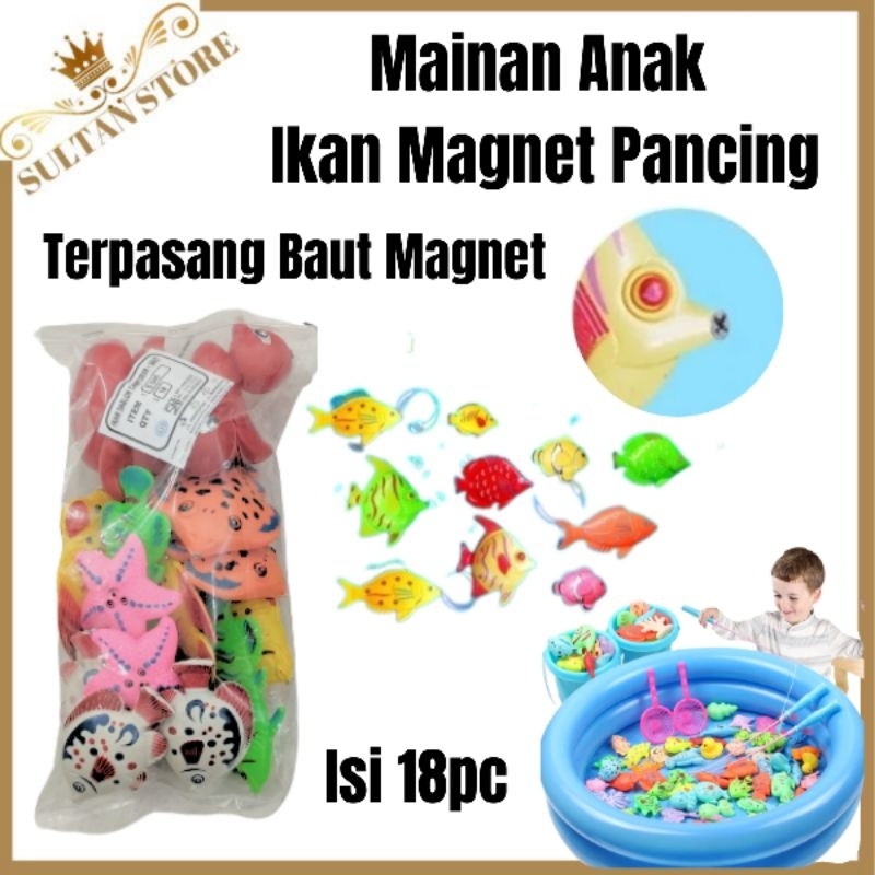 Mainan anak ikan pancingan magnet ikan-ikanan magnet polos sablon