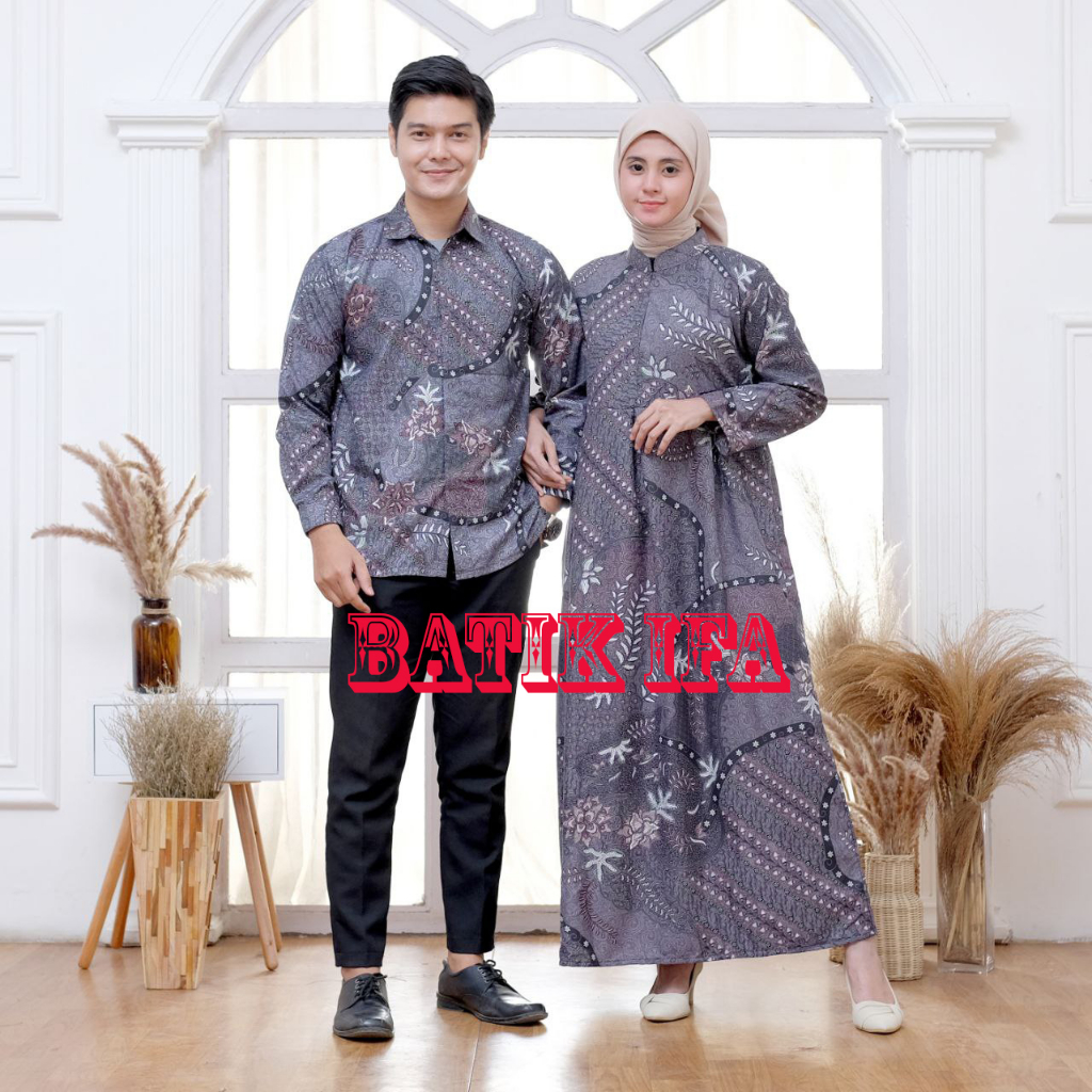 Harga Sepasang - Baju Batik Couple Kekinian - Sarimbit Batik Gamis dan Kemeja - BATIK IFA