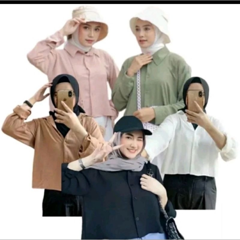 ZAVILA SHIRT CROP TOP JUMBO / ATASAN CRINKLE/ KEMEJA CRINKLE/ KEMEJA CROP JUMBO / ATASAN CROP POLOS 