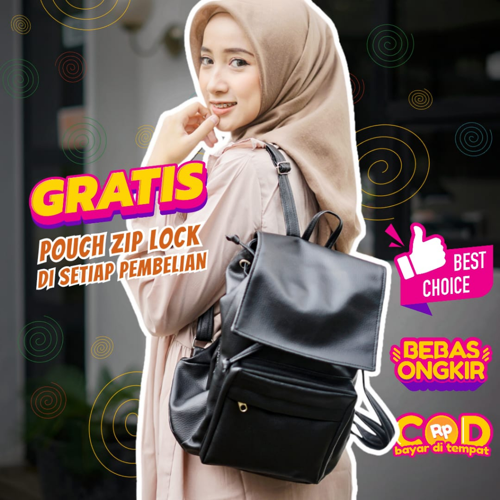 TAS RANSEL KULIT WANITA PHILO HITAM // taskanvasbdg - Backpack Ransel Sekolah Kulit Sintetis / Tas R