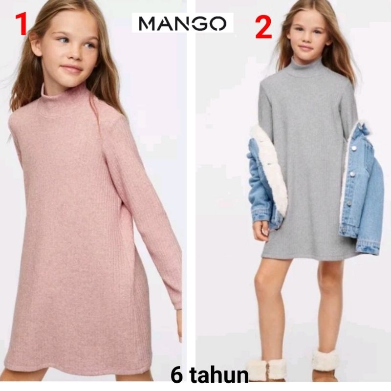 Dress anak perempuan Mango 6 tahun pink hijau plisket