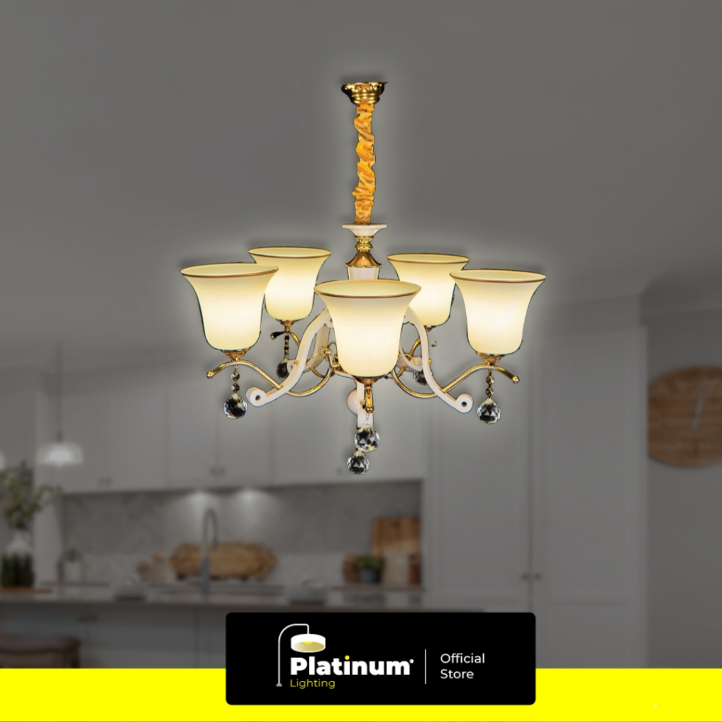 Lampu Gantung Minimalis Dekorasi Ruangan Vintage Kaca Putih Susu 5 Lampu