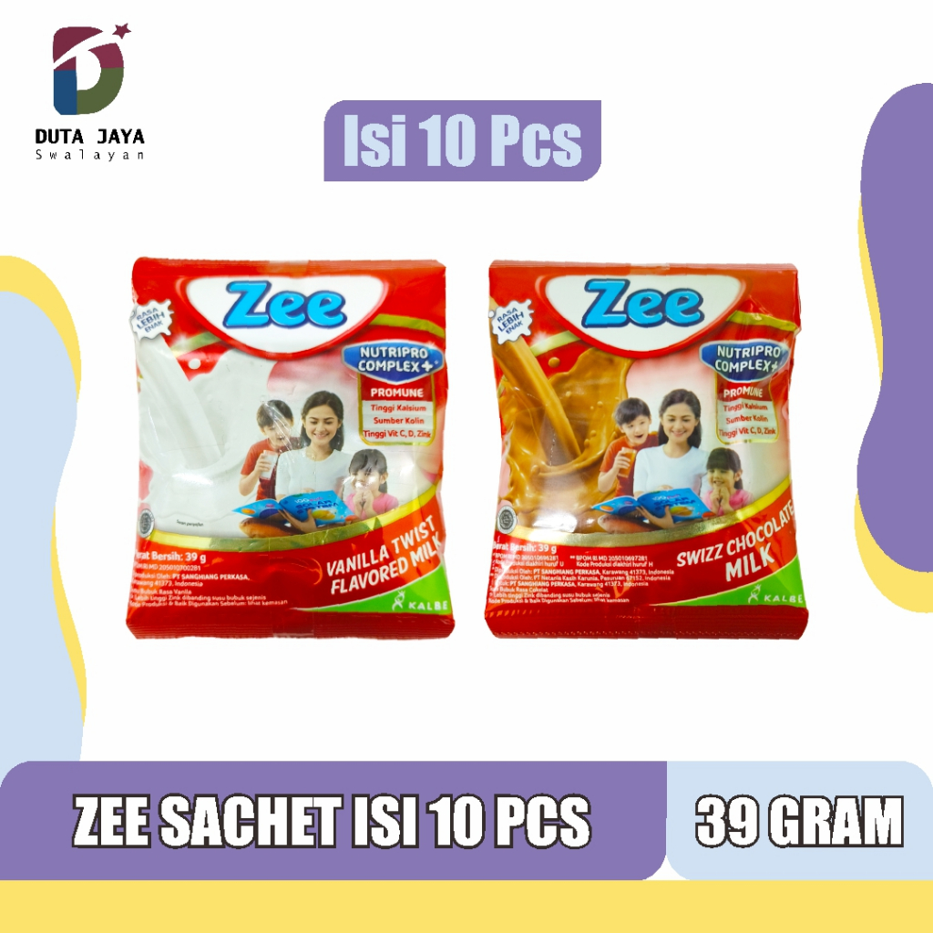 

Zee Susu Anak Renceng Sachet Vanilla Twist, Swizz Chocolate Isi 10 X 38 Gram