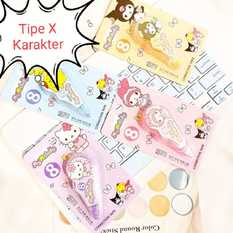 

Tipe X Karakter Labubu Animal X Sanrio Kuromi Hello Kitty Tip Ex Correction Tape 8 Meter