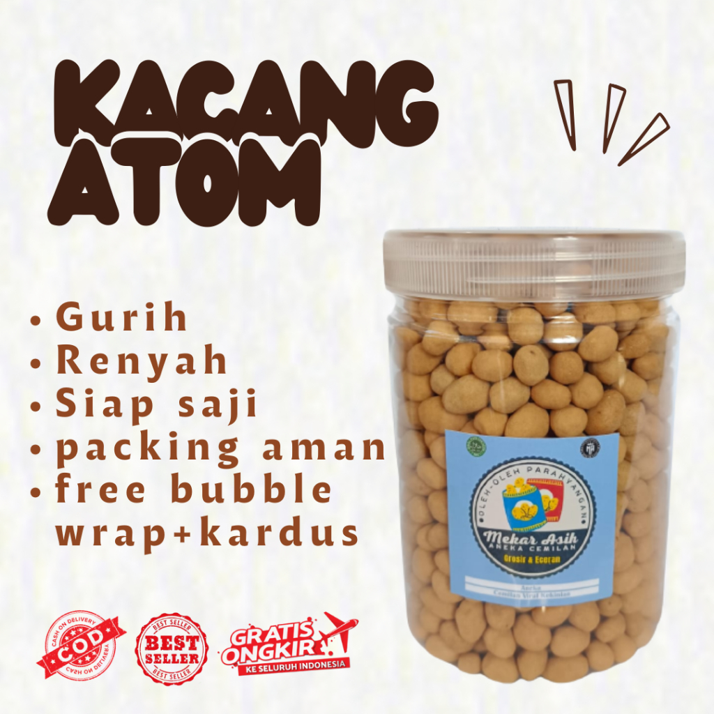 

KACANG ATOM/ KACANG ATOM KEMASAN TOPLES/ CEMILAN SEHARI-HARI/ TERLARIS