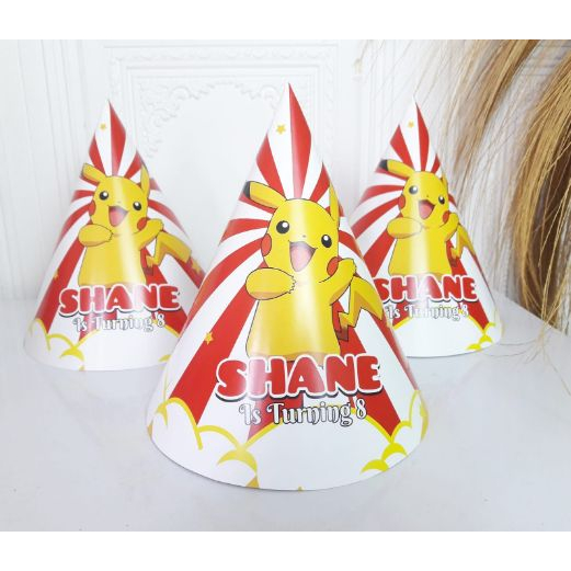 topi kerucut pokemon / topi  ultah pokemon / topi kerucut custom pokemon / topi ulang tahun custom p