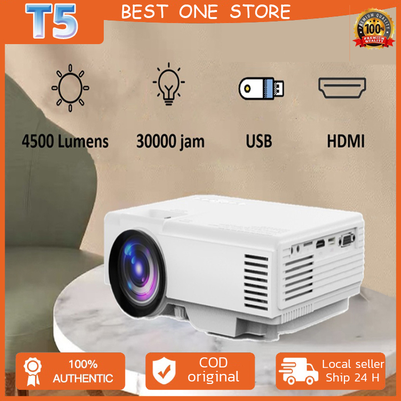 T5 Proyektor 4500 Lumens Smart LED Home Multimedia Home Theater Film Proyektor Kompatibel TV Stick D