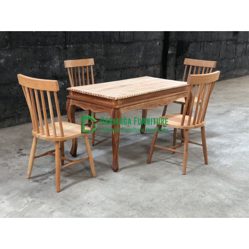 PRE ORDER SET 4 KURSI GARPU 1 MEJA AKAD MAONI FINISHING DUCO PUTIH SOFA KURSI PELAMINAN DEKORASI RUM