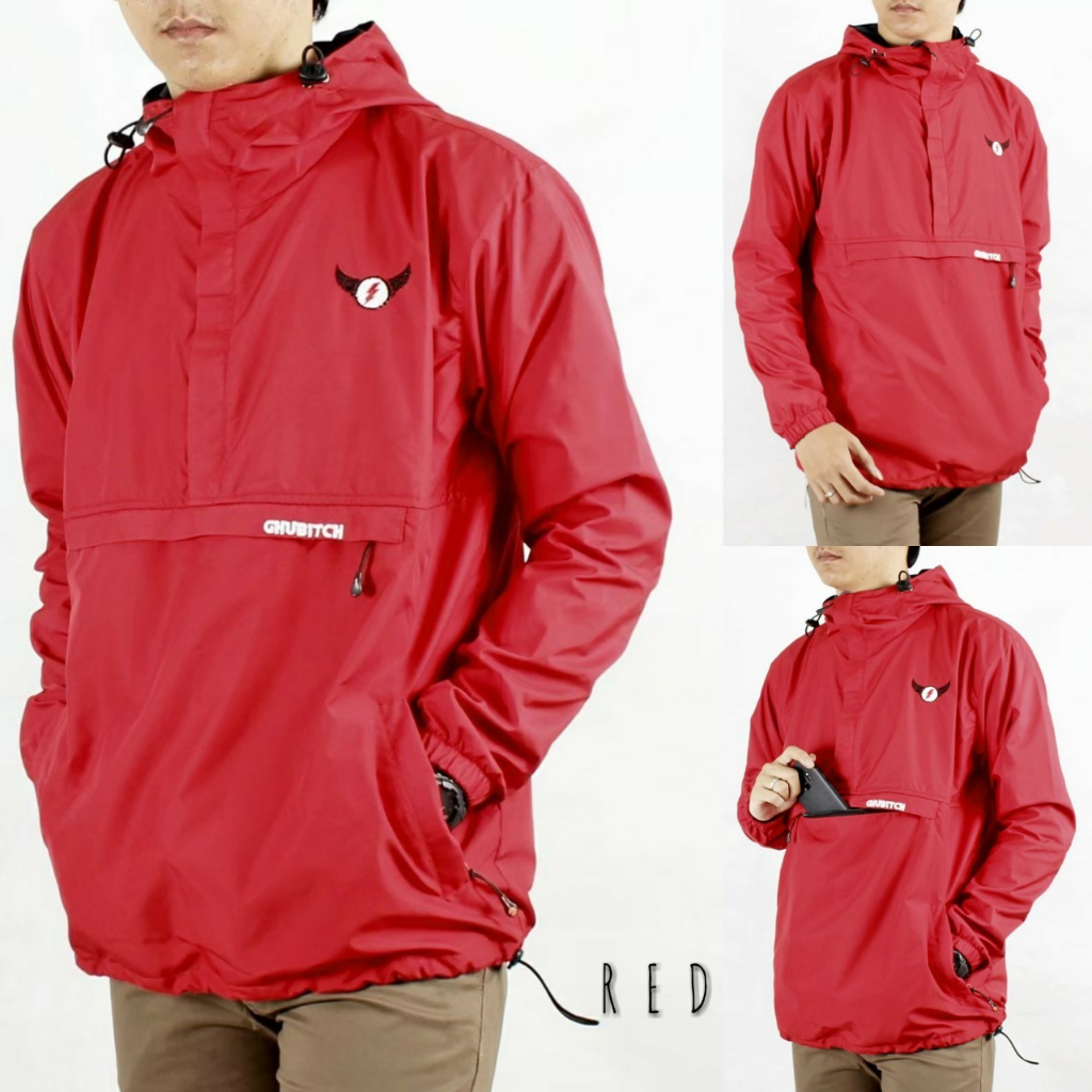 jaket pria parasut cagoule merah jumbo big size , jacket Cagoule original pria wanita , jacket paras