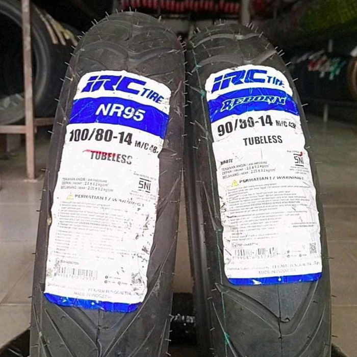 Ban 1 set IRC NR95 100/80-14 dan REBORN 90/80-14 tubeless