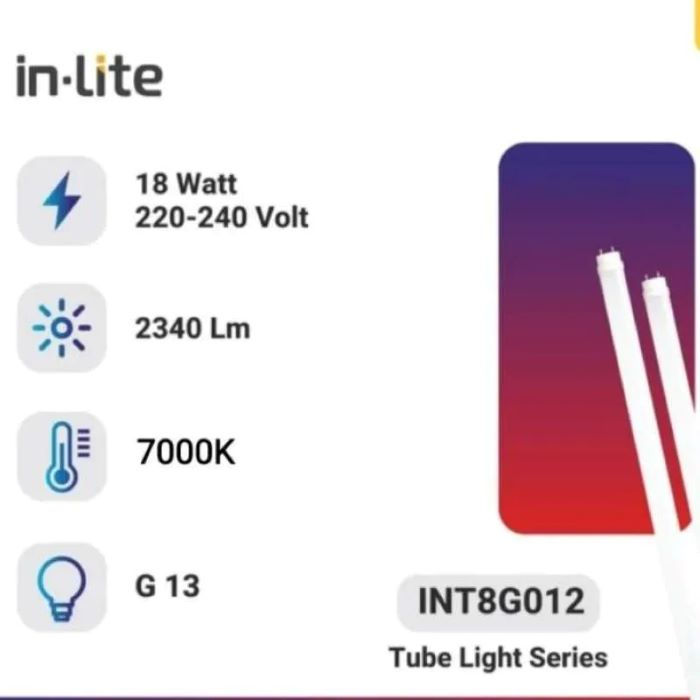 Inlite Lampu T8 LED TUBE INT8G012 18w 7000K Lampu TL Inlite Putih