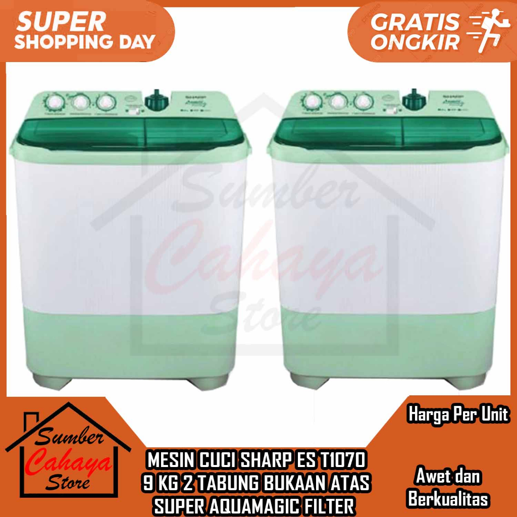 [Kargo] SHARP ES T1070 Mesin Cuci 2 Tabung 9 Kg Hijab Series Pencuci Pakaian Otomatis Bukaan Penutup