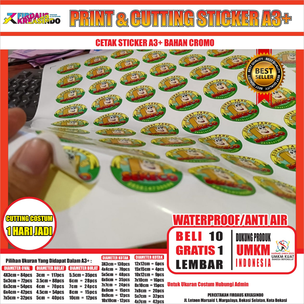 

CETAK STIKER CROMO A3+ DAN CUTTING STIKER LABEL PRODUK KULINER UMKM