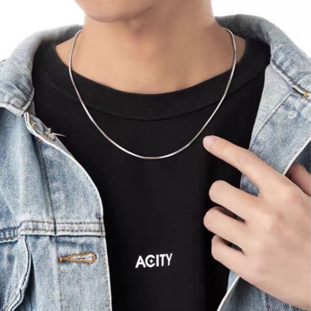 Kalung Titanium Pria Silver Perak Emas Putih Anti Karat Cowok Cewek Wanita Keren Silver Stainless St