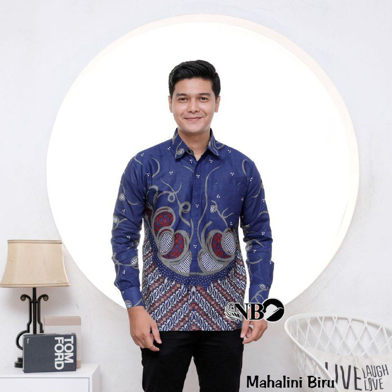 Baju Batik Pria Biru Lengan Panjang Premium Kemeja Batik Kantor Baju
