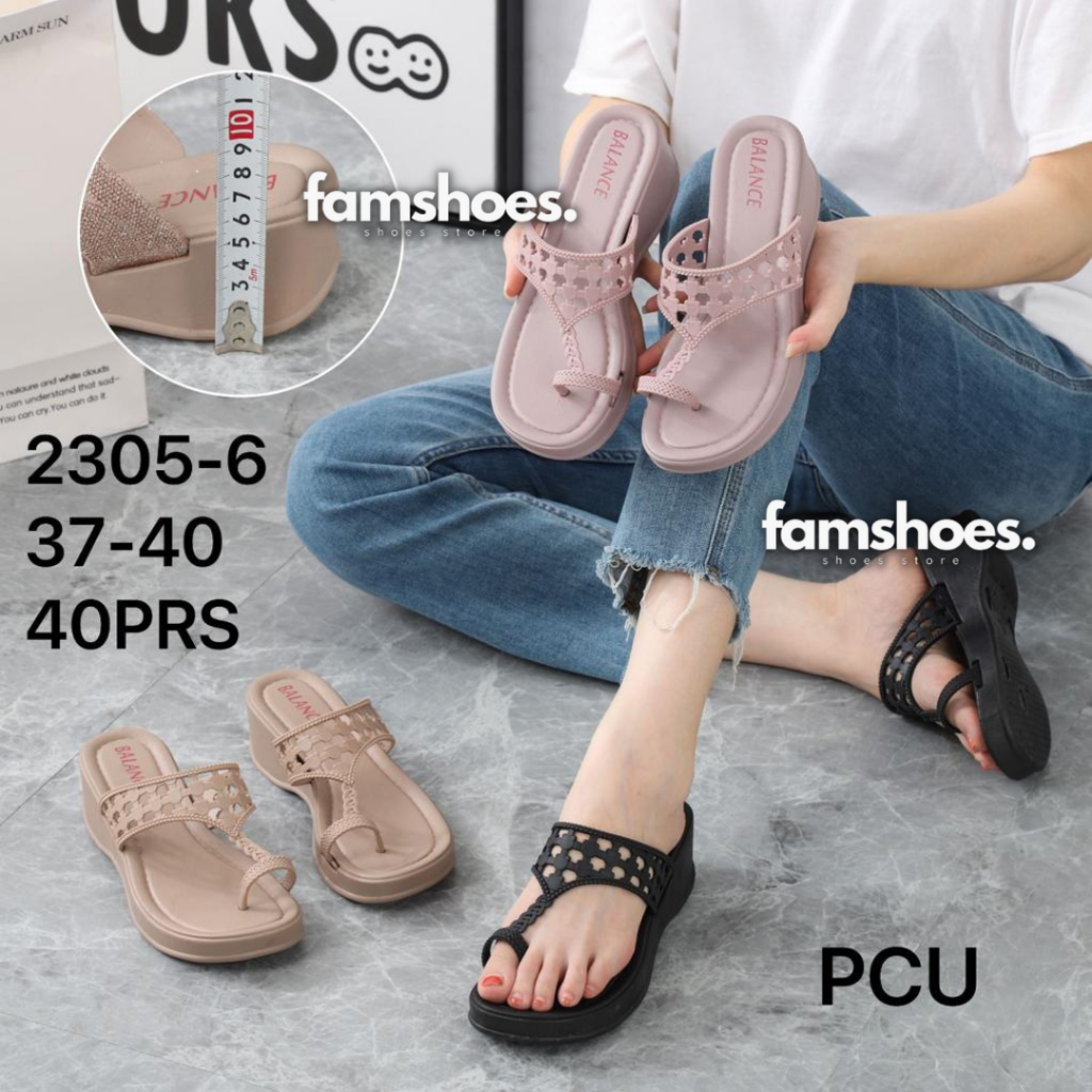 Sandal Fashion Wanita Import Balance Motif Tali Tirai Sandal Selop 2305-6