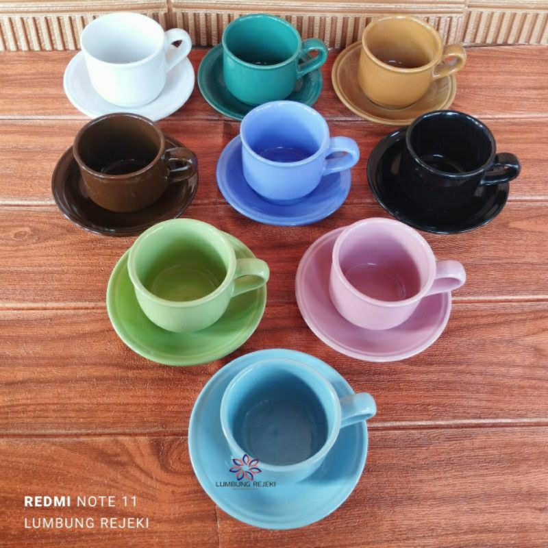 Gardenglories Set Cangkir Keramik +Tatakan Keramik Warna Polos / 1Cangkir+Tatakan Cangkir Kopi