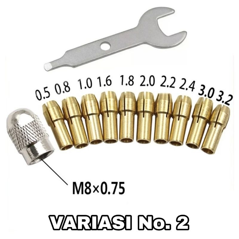 kepala bor mini M8 chuck mini dril dan 1 kunci