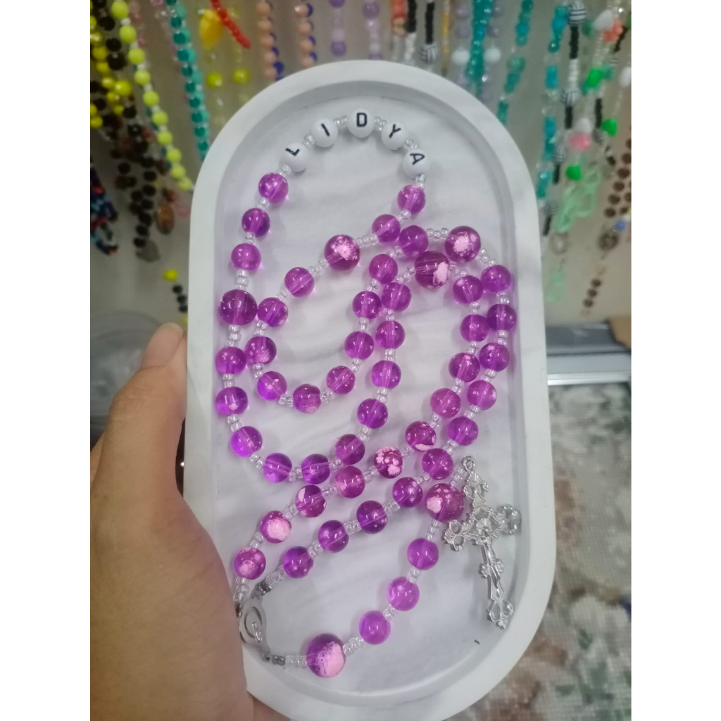 Rosario Batu Kaca Warna Ungu (Bisa Pake Nama)