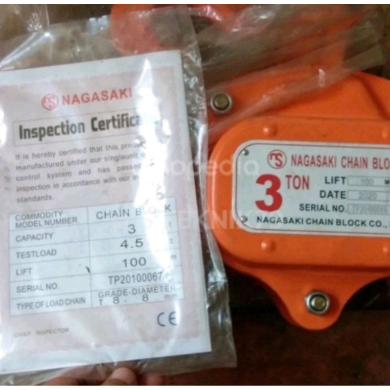 Chain block Takel 3ton×5meter NAGASAKI JAPAN alat angkat 3ton