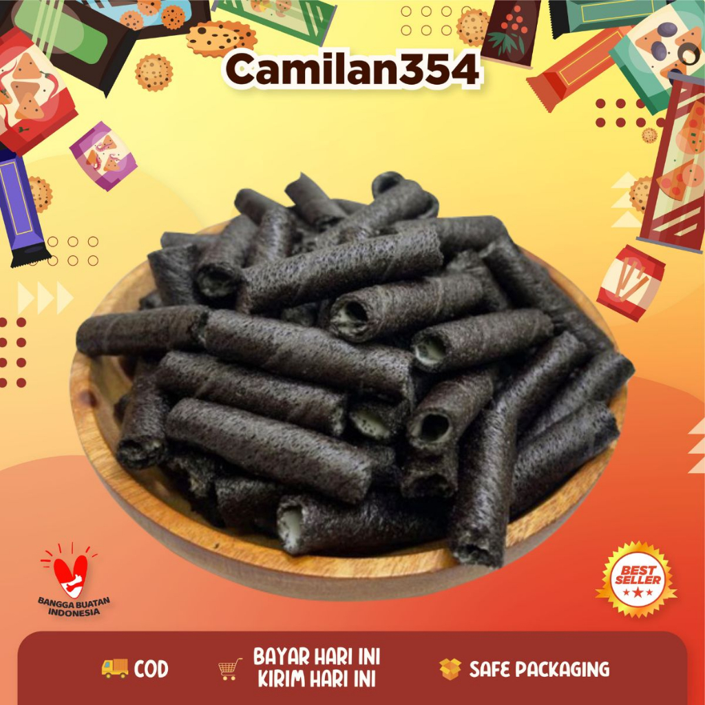 

Wafer Stik Roll Mini Hitam Vanilla - 250gr / Astor Stick Gulung Manis