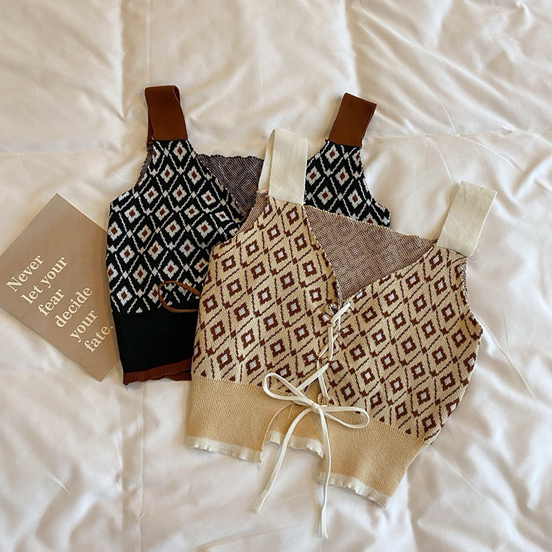 • PASTI BELI • BJ1293 Baju Tanktop CropTop Knit Vest Atasan Rajut Vneck Korean Sexy Motif Tali Ikat 