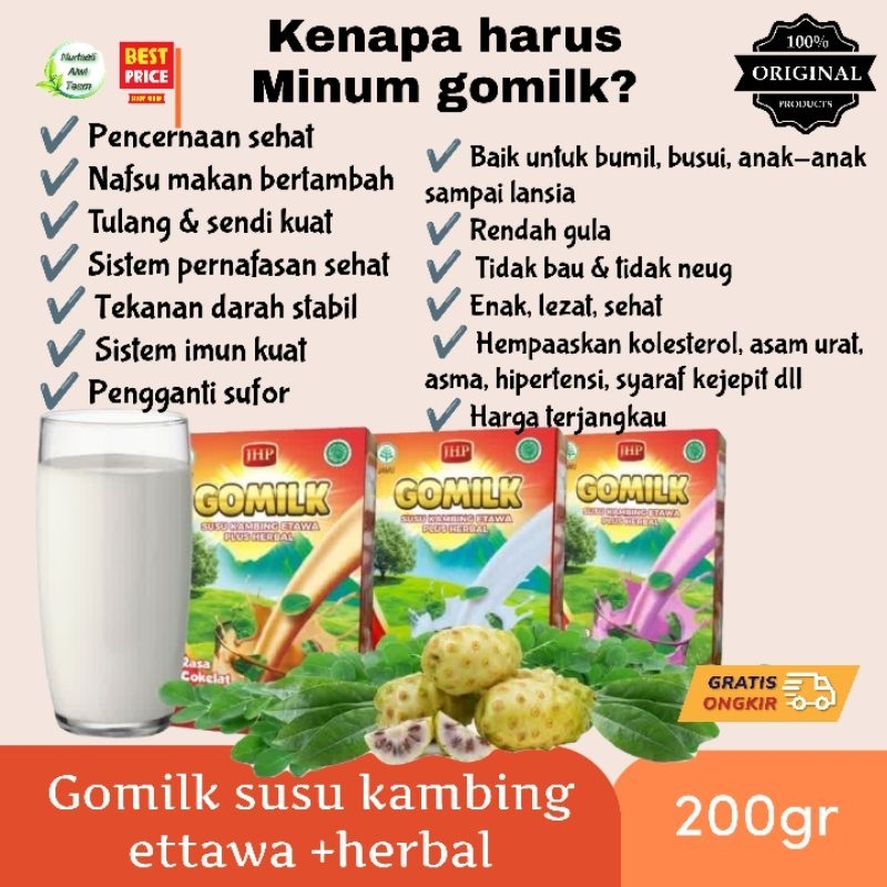 

SUSU KAMBING HERBAL ETTAWA GOMILK HERBAL PLUS 200GR ORIGINAL COKLAT STAWBERRY