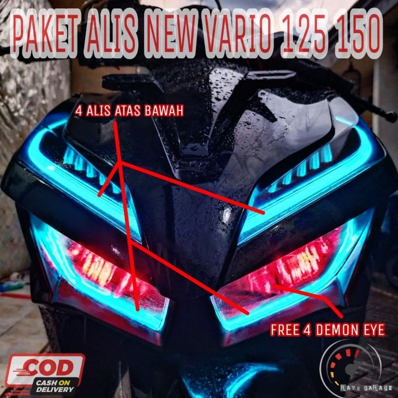 COD paket lampu led lampu alis vario 150 vario 125 4 alis bonus demon eye no bintik super terang