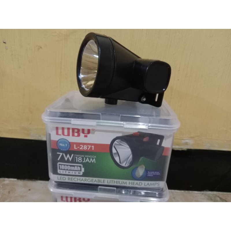 Senter Kepala/Headlamp LUBY 7 Watt L-2871 Nyala Kuning Putih Cup Kecil