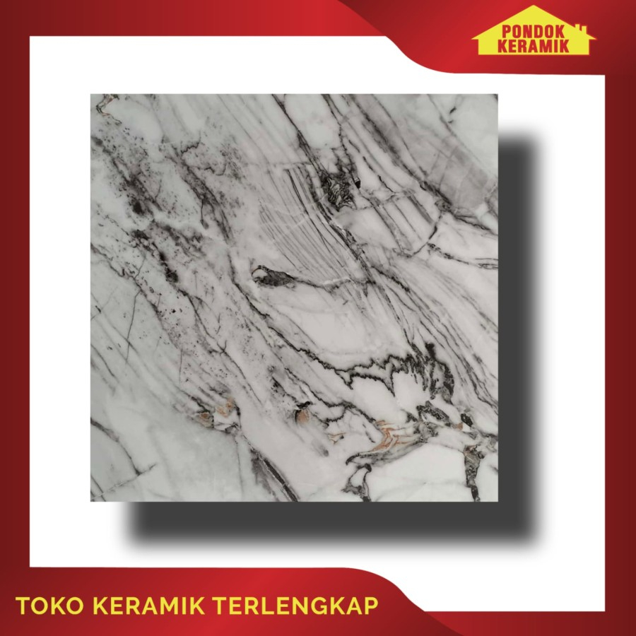 Granit Lantai Hela 60x60 Fantasy White / Glaze Tile Motif Marble Putih Hitam
