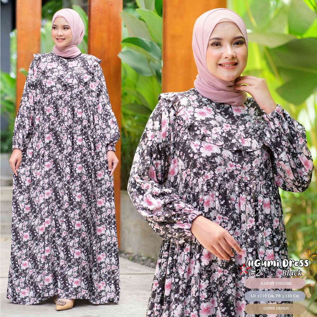 Gumi Dress Wanita Muslim Rayon Viscose Motif Bunga