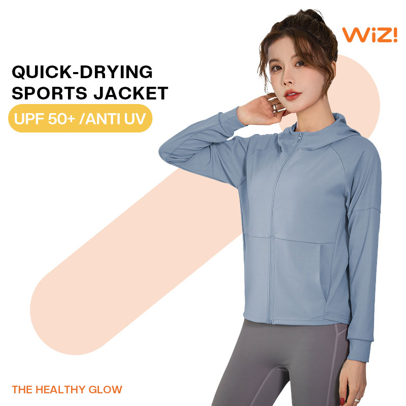 	 WiZi Wanita Longgar Tahan Angin Olahraga Ukuran besar Yoga Cepat Kering Ritsleting Berkerudung Mantel UPF 50+ /Anti UV	