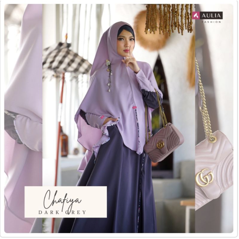 SET GAMIS SYAR'I CHAFIYA DARK GREY ORI AULIA FASHION